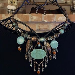 Faux Turquoise Beaded Choker & Dangle Earring Set